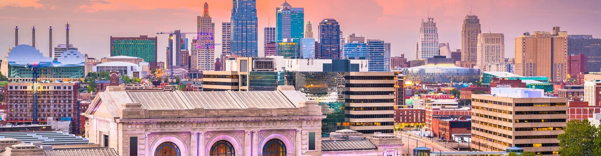 Kansas City street view at sunset