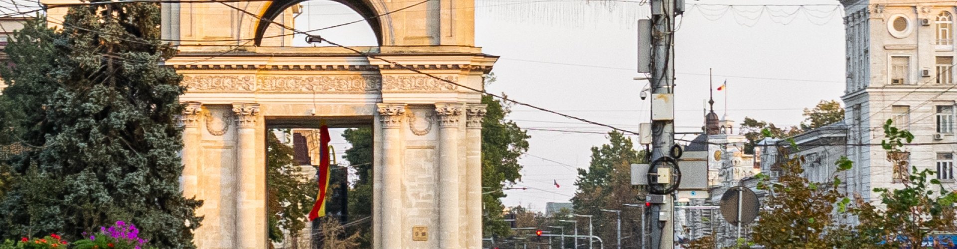 Chişinău cityscape at sunset