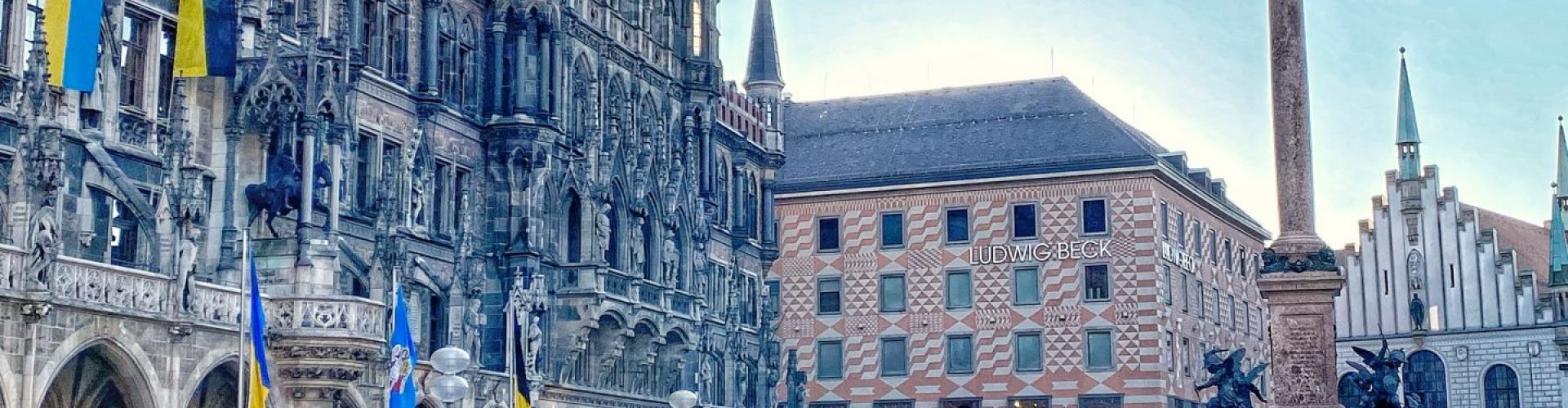 Munich streetscape at sunset