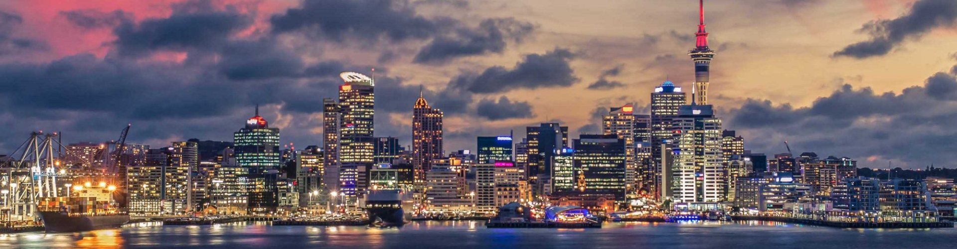Auckland cityscape at sunset