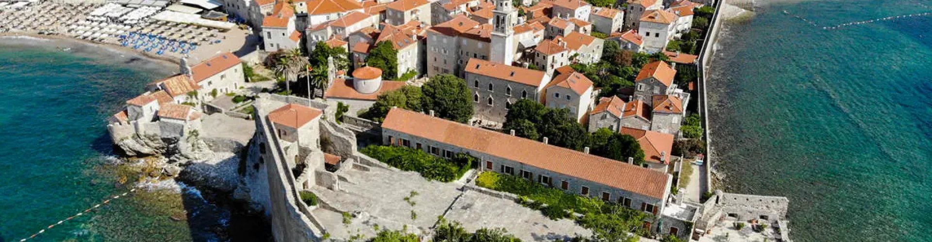 Sunset over Budva coastline