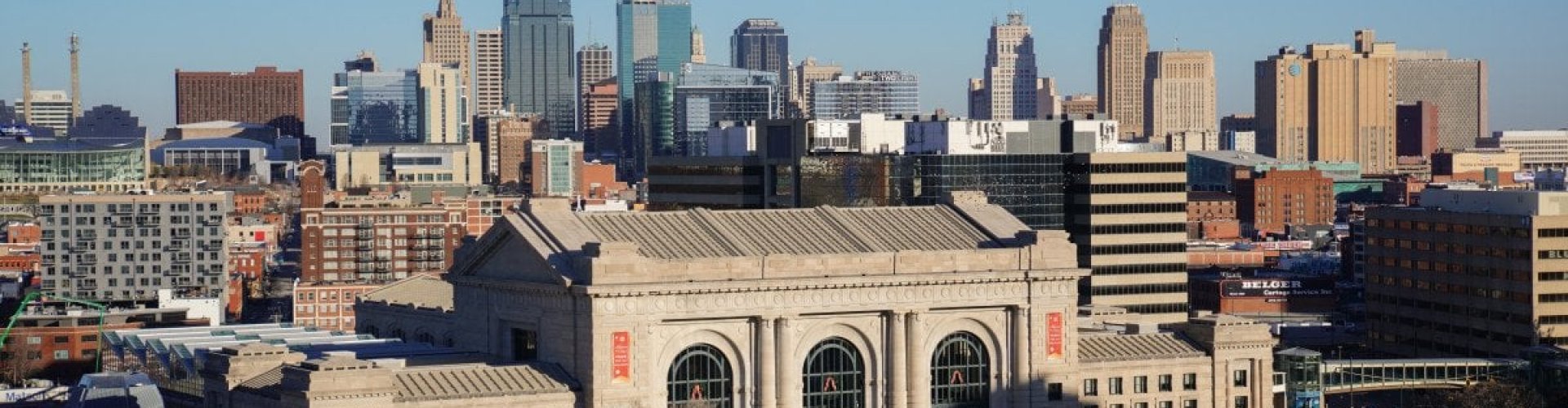 Kansas City street view at sunset