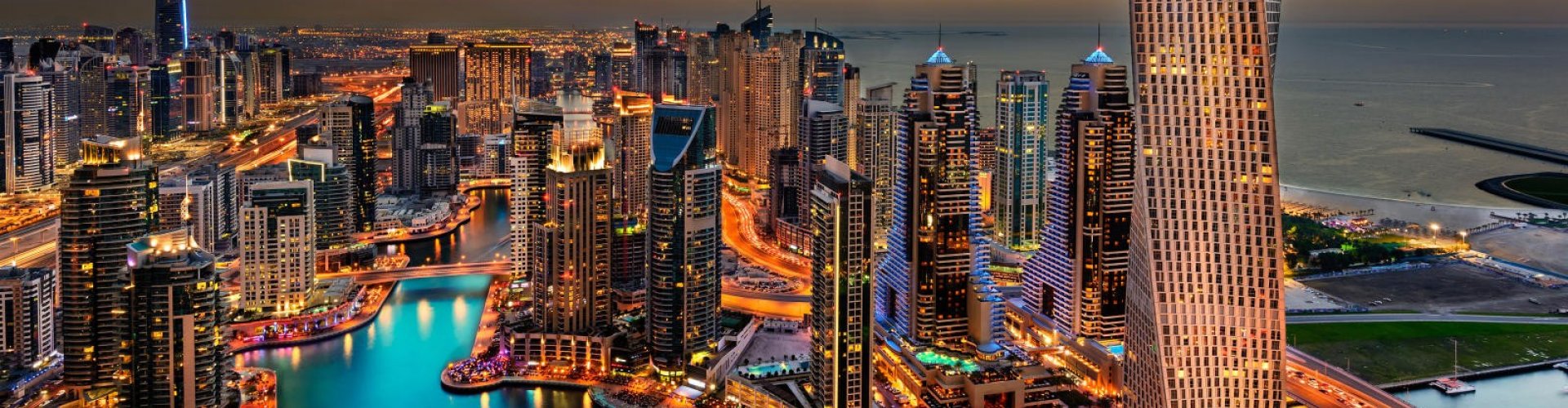 Walking tour in Dubai, AE at sunset